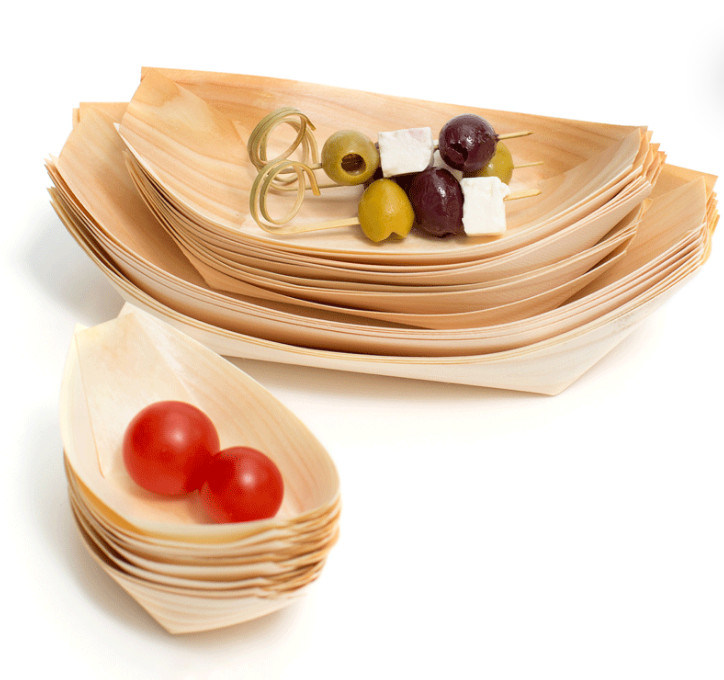 7inch Handmade Wood Disposable Serving Cone Sushi Food Boat For Dessert